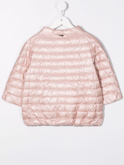 Herno Mock-neck Quilted Jacket In Pink