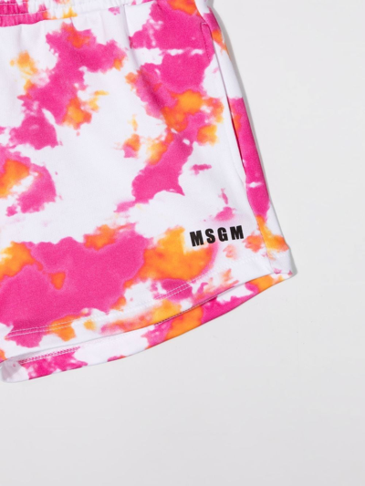 Shop Msgm Teen Tie-dye Logo Print Shorts In White
