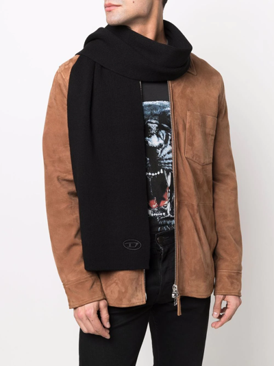 Diesel K-coder Ribbed Wool-blend Scarf In Black