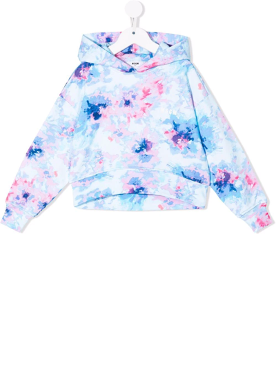 Msgm Kids Hoodie With Logo And Pink And Light Blue Tie Dye Print In Blue