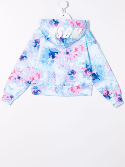 Msgm Kids Hoodie With Logo And Pink And Light Blue Tie Dye Print In Blue