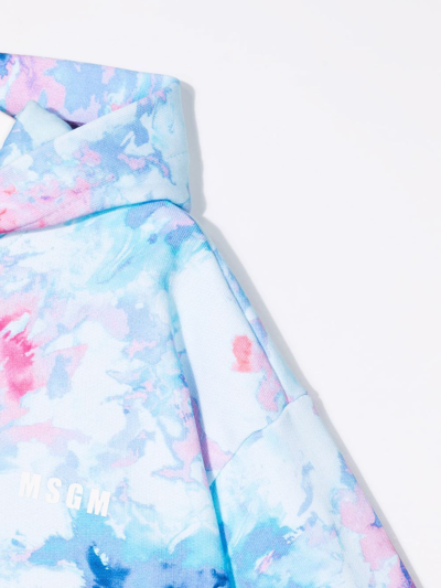 Msgm Kids Hoodie With Logo And Pink And Light Blue Tie Dye Print In Blue