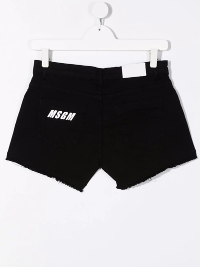 Shop Msgm Teen Logo Denim Shorts In Black