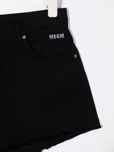 Shop Msgm Teen Logo Denim Shorts In Black
