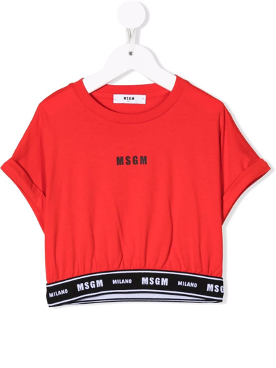 Shop Msgm Logo-print Hem T-shirt In Red