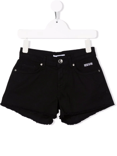 Shop Msgm Logo-print Denim Shorts In Black