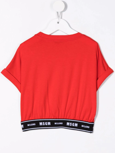 Shop Msgm Logo-print Hem T-shirt In Red