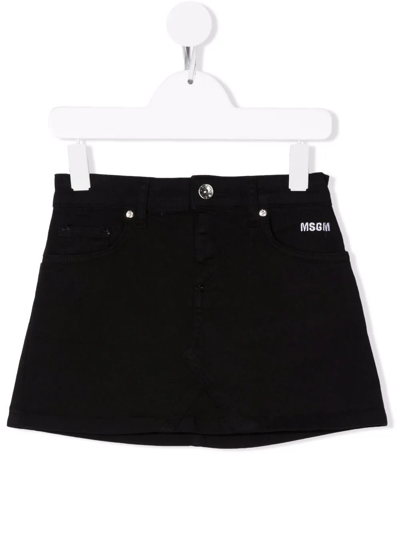 Shop Msgm Logo-print Denim Skirt In Black