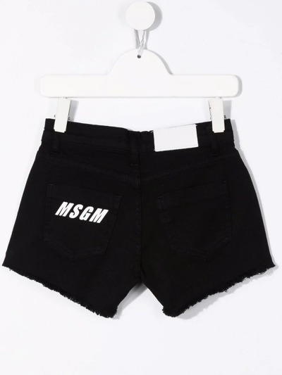 Shop Msgm Logo-print Denim Shorts In Black