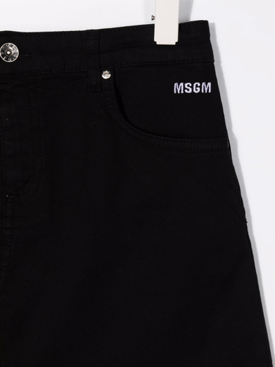 Shop Msgm Teen Embroidered-logo Denim Skirt In Black