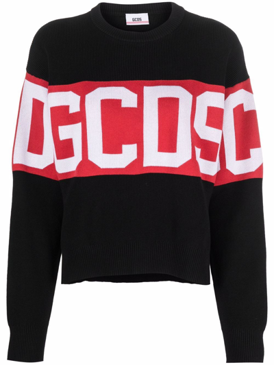 Shop Gcds Logo-knit Cotton Jumper In Black