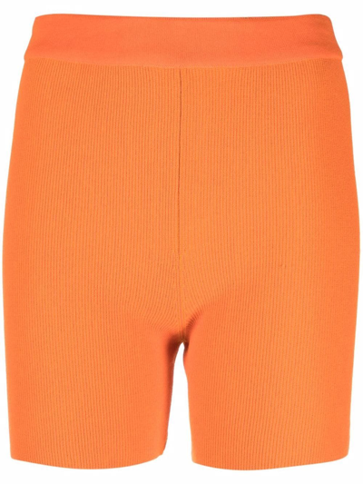 Shop Jacquemus Ribbed-knit Cycling-style Shorts In Orange