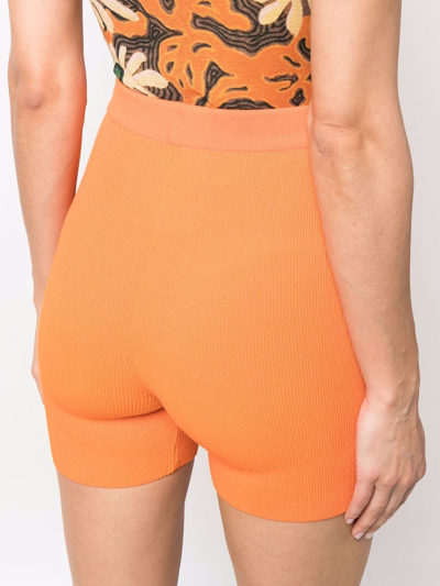 Shop Jacquemus Ribbed-knit Cycling-style Shorts In Orange