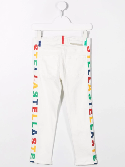 Shop Stella Mccartney Logo-print Cotton Straight Trousers In White