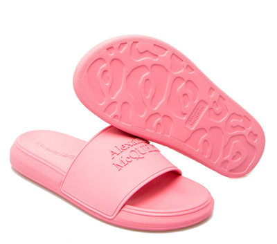 Shop Alexander Mcqueen Logo Slides Sandals In Pink