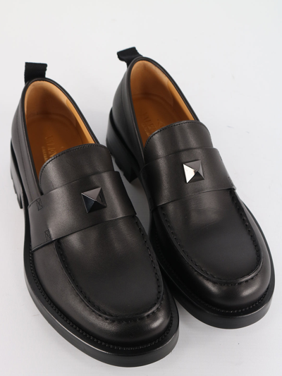 Shop Valentino Roman Stud Loafer In Calfskin In Black