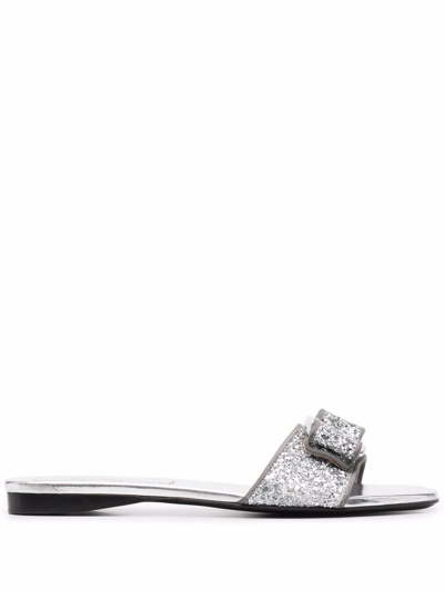Shop Ferragamo Vicky Glittered Sandals In Silver