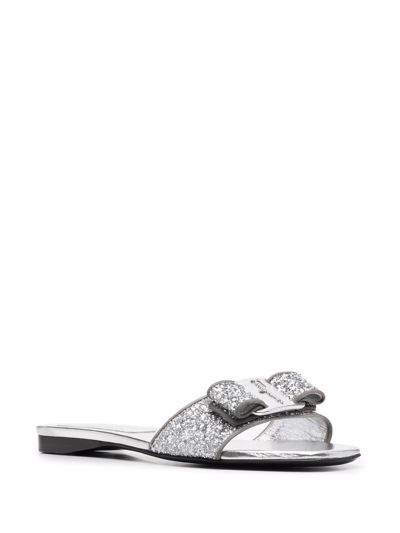 Shop Ferragamo Vicky Glittered Sandals In Silver