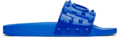 Valentino Men's Summer Vlogo Signature Studded Slide Sandals In Bermuda Blue