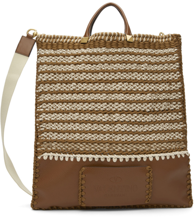 Shop Valentino Brown & Off-white Crochet Bag In Selleria As