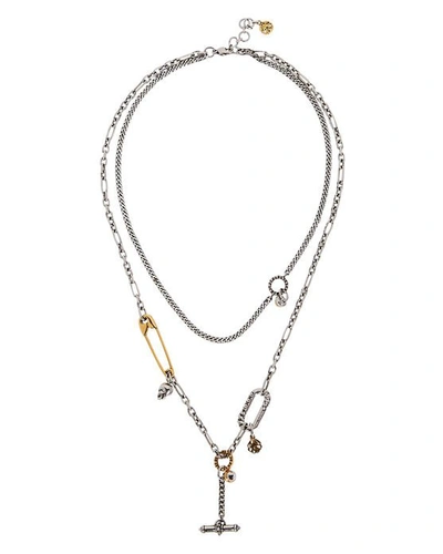 Shop Alexander Mcqueen Layered Safety Pin Toggle Necklace In Silver