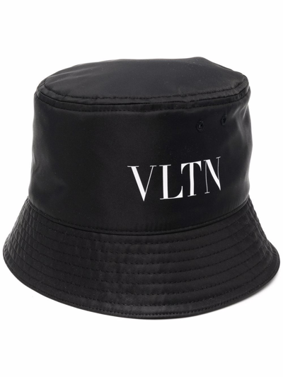 Shop Valentino Logo Print Bucket Hat In Black