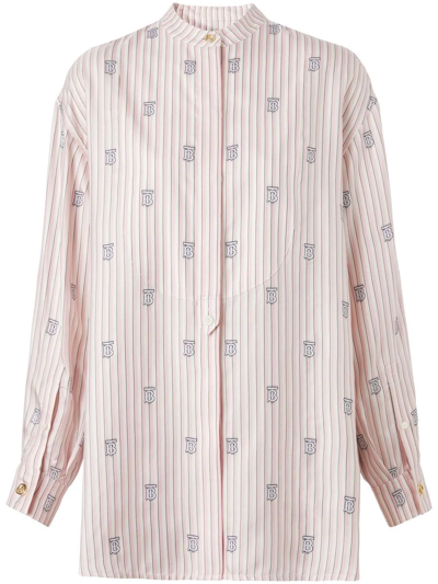Shop Burberry Monogram Stripe Shirt In Pink