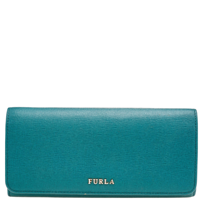 Pre-owned Furla Teal Green Saffiano Leather Continental Wallet