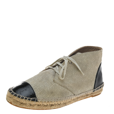Pre-owned Chanel Beige/black Patent And Leather Cap Toe Espadrille High Top Sneakers Size 39