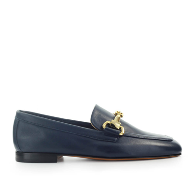 Shop Doucal's Blue Loafer With Gold Logo