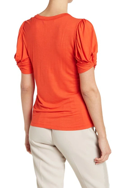 Shop Renee C Solid Scrunched Sleeve Top In Coral