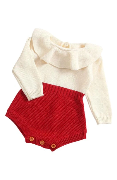 Shop Ashmi And Co Isabella Ruffle Collar Colorblock Knit Cotton Bodysuit In Red
