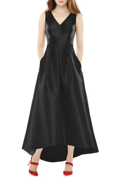 Shop Alfred Sung Satin High/low Gown In Black