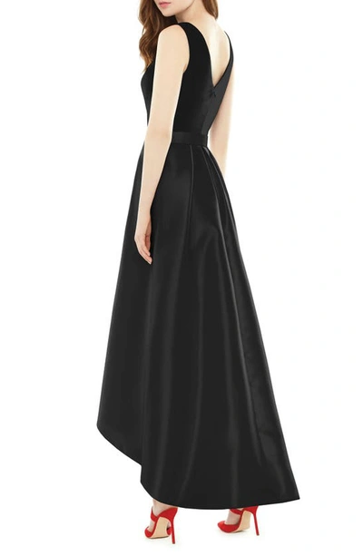 Shop Alfred Sung Satin High/low Gown In Black