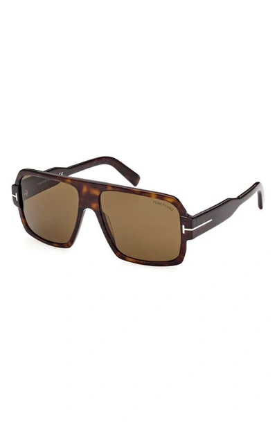 Shop Tom Ford Camden 58mm Square Sunglasses In Dark Havana / Roviex