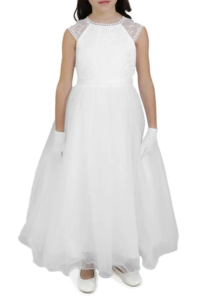 Shop Blush By Us Angels Kids' Sequin Cap Sleeve First Communion Dress In White