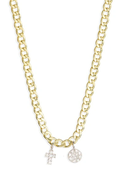 Shop Meira T Diamond Cross & Circle Charm Necklace In Yellow