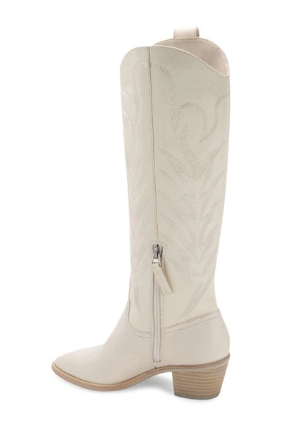 Shop Dolce Vita Solei Western Boot In White Embossed Leather