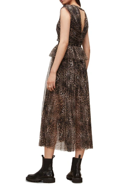 Shop Allsaints Indra Kiku Leopard Print Midi Dress In Fur Brown