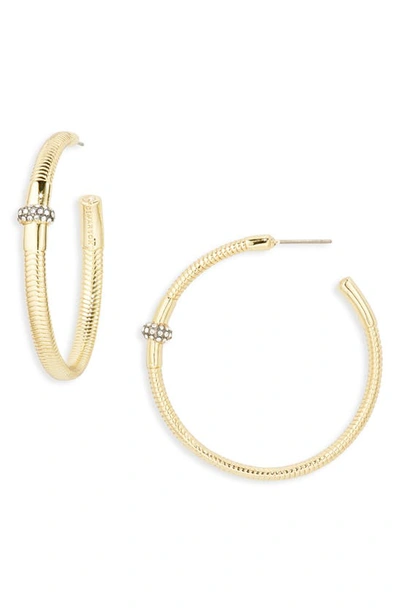 Shop Demarson Pavo Hoop Earrings In 12k Shiny Gold/ Pave Ring