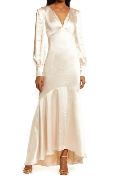 Shop Elliatt Aleah Long Sleeve Satin Gown In Pearl