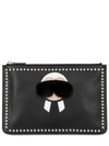 FENDI Karl Lagerfeld Studded Leather Pouch, Black