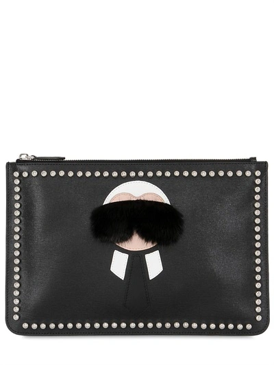 Shop Fendi Karl Lagerfeld Studded Leather Pouch, Black