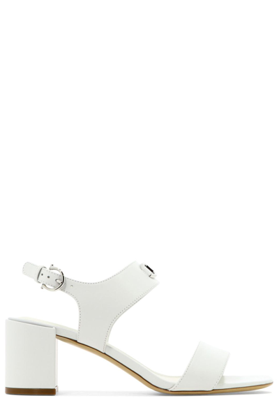 Shop Ferragamo Salvatore  Gancini Block Heel Sandals In White