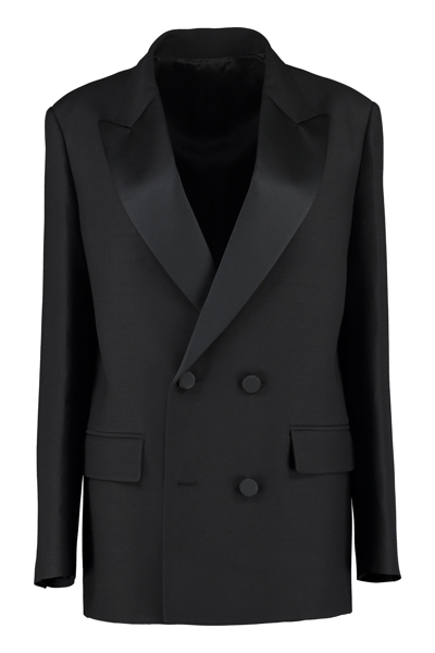 Shop Valentino Double Breasted Tailored Blazer In Black