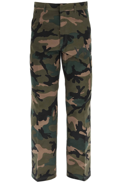 Shop Valentino Camouflage Printed Straight Leg Trousers In Multi