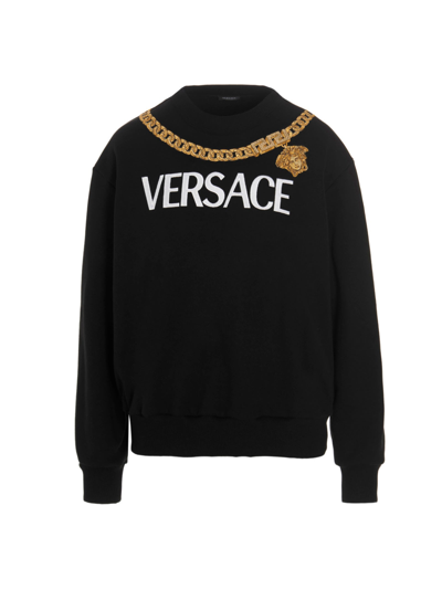 Shop Versace Logo Printed Crewneck Sweatshirt In Black