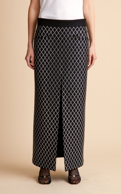 Shop Khaite Neer Crystal-appliquéd Wool-blend Maxi Skirt In Black