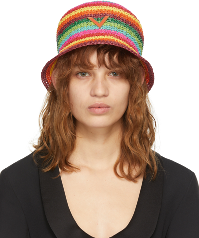 Shop Valentino Multicolor Crochet Bucket Hat In Qd7 Multicolor