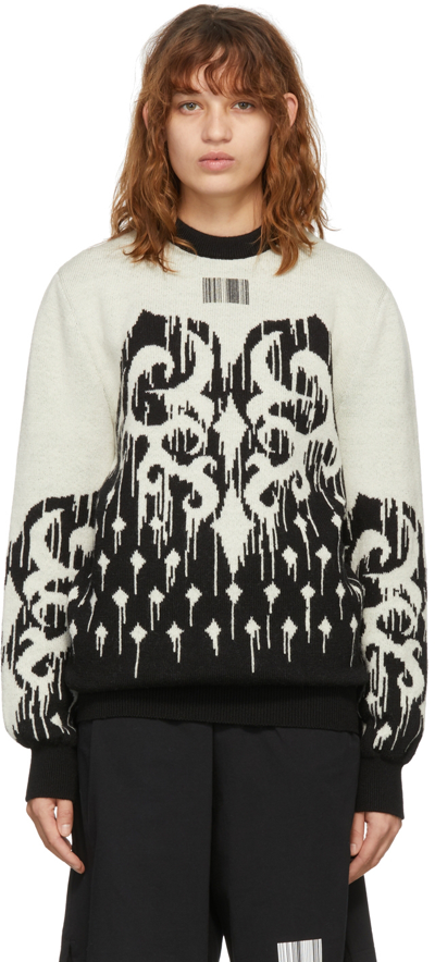VTMNTS BEIGE & BLACK BARCODE SLAVIC SWEATER 